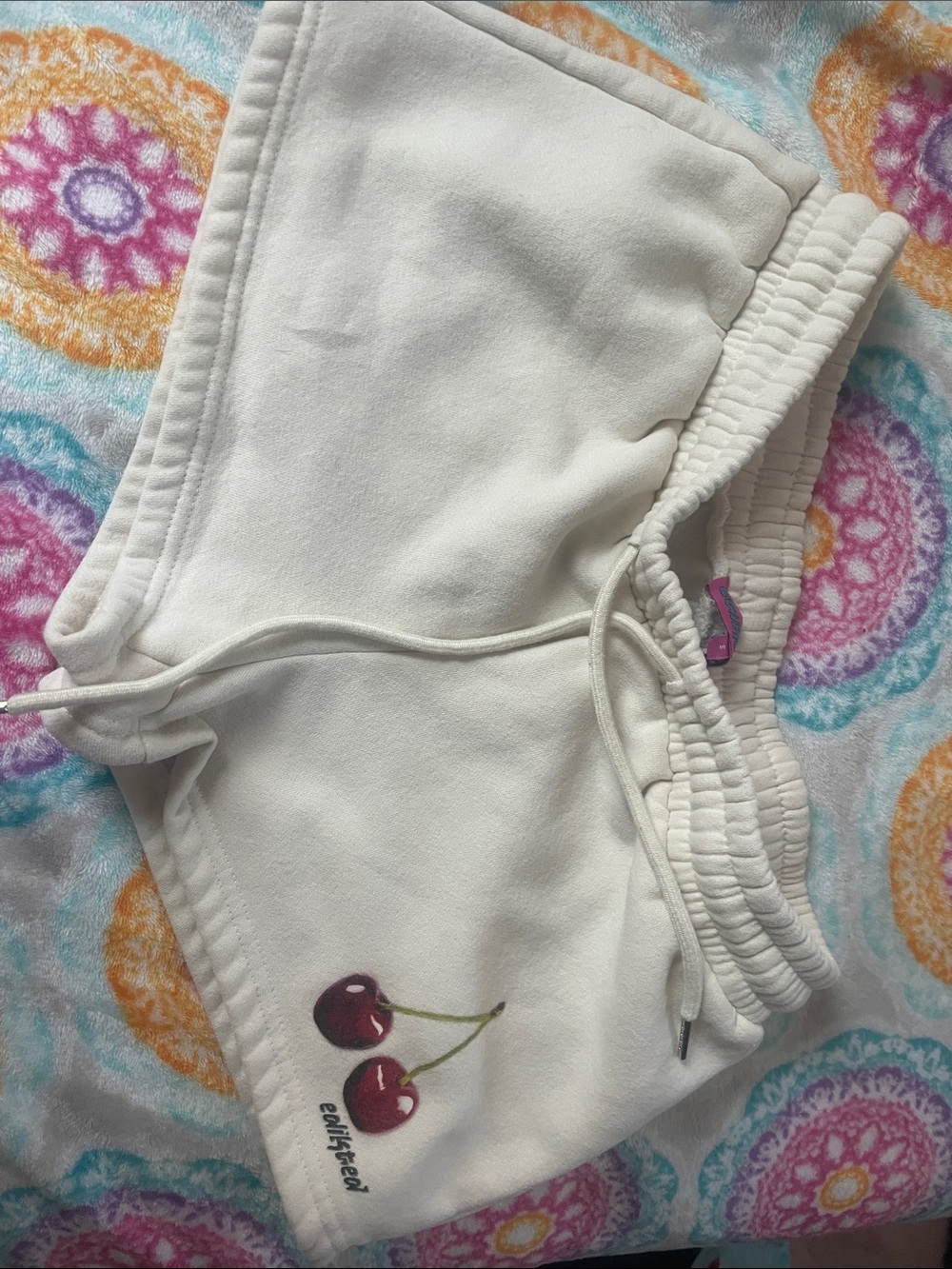 Edikted Cream Lounge Shorts with Cherry Embroidery